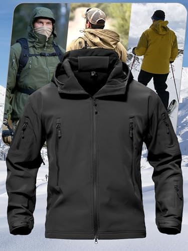 TACVASEN Men's Fleece Softshell Jacket Waterproof Winter Tactical Hooded