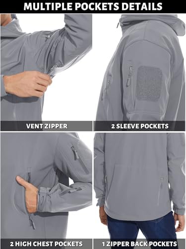 TACVASEN Men's Fleece Softshell Jacket Waterproof Winter Tactical Hooded