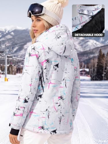 FREE SOLDIER Women's Waterproof Ski Snow Jacket Fleece Lined Warm Winter Rain Jacket with Hood Fully Taped Seams
