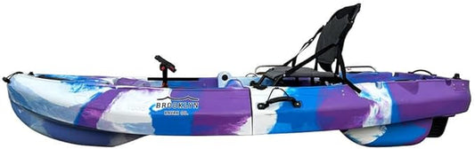 Brooklyn 8.0 Foldable Pedal Fishing Kayak by BKC, Compact Sit-on-Top Single Kayak with Pedal Drive, Sturdy Aluminum Seat, Rudder Steering, Storage