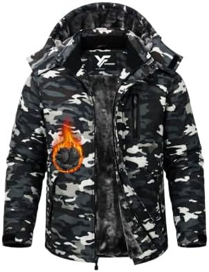Yufawow Magnetic Placket No Fumbling Just Snap Men Winter Jacket Skiing Jacket Insulated Fleece Lined Waterproof Windbreaker for Snowboard Hiking Camping ATV Outdoor Work