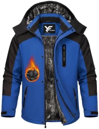 Yufawow Magnetic Placket No Fumbling Just Snap Men Winter Jacket Skiing Jacket Insulated Fleece Lined Waterproof Windbreaker for Snowboard Hiking Camping ATV Outdoor Work