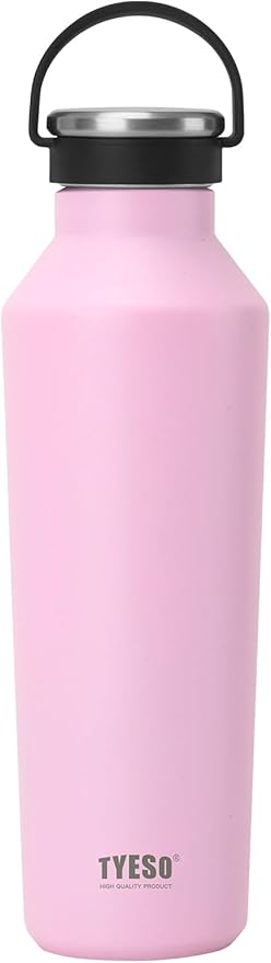 TYESO Stainless Steel Vacuum Insulated Water Bottle, Insulated Water Bottle with Soft Silicone Carry Handle (PINK, 17 OZ)