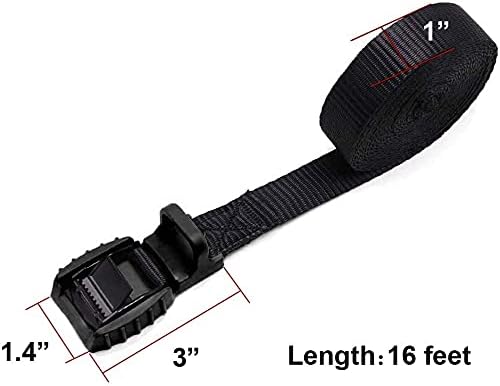 Mind and Action 16 Ft Sturdy Tie Down Strap Lashing Strap with Rubber Padded Cam Lock Buckle,for Car Roof Rack,Kayak Canoe SUP Surfboard Tie Down,Boat Trailer Tow Strap(2 Pack)