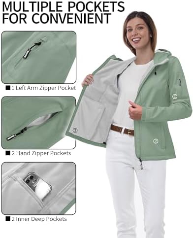Outdoor Ventures Women's Softshell Jacket Fleece Lined Waterproof Rain Coat