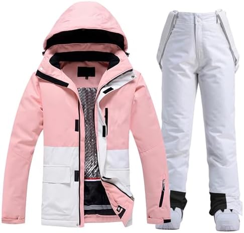 Women's Ski Jackets and Bib Pants Set Windproof Waterproof Insulated Snowsuit