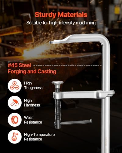 VEVOR Bar Clamps for Woodworking, 4-Pack, 12" Opening, 4.72 in Throat Depth, 1200 lbs Load Limit, Sturdy Steel Forging and Casting, with Swivel Jaw and T-Handle, for Wood Working and Metal Working