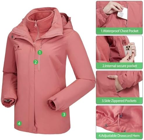 CAMEL CROWN Women's Waterproof Ski Jacket 3 in 1 Winter Coat Windbreaker Snowboard Jackets for Rain Snow Outdoor Hiking