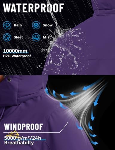 TACVASEN Women's Waterproof Winter Jacket Ski Hooded Insulated Jacket Fleece Warm Snow Outdoor Rain Windbreaker