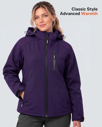 Wulcea Graphene Heated Jacket for Women Softshell Waterproof Windproof Hooded 12V 18400mAh Large Capacity Battery Fast Charge