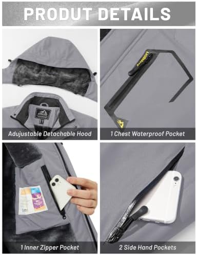 MAGCOMSEN Men's Winter Coats Water Resistant Ski Snow Jacket Warm Fleece Jacket Parka Raincoats With Hood Multi-Pockets