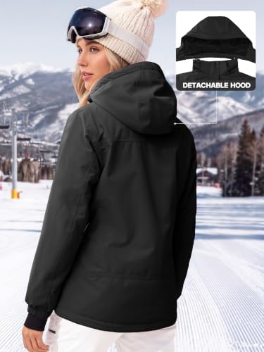 FREE SOLDIER Women's Waterproof Ski Snow Jacket Fleece Lined Warm Winter Rain Jacket with Hood Fully Taped Seams