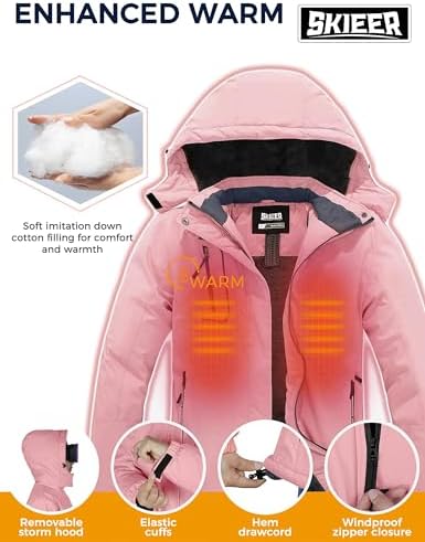 Women's Ski Jacket Waterproof Windproof Warm Hooded Winter Coat Snow