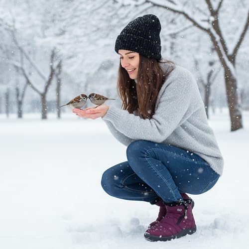 HARENCE Snow Boots for Women Winter Boot with Comfortable Warm Fur Lined Ankle Booties Outdoor Slip On Waterproof Short Boots