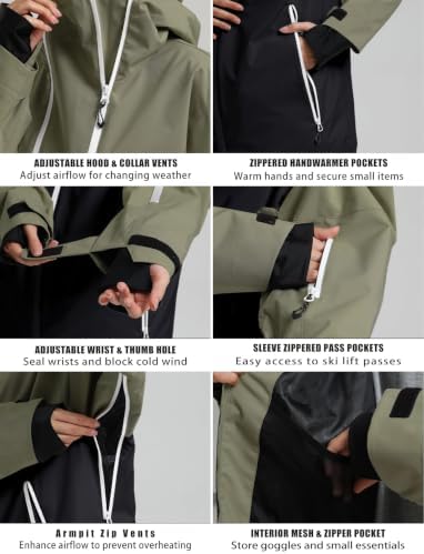 GSOU SNOW Mens Womens Baggy Snowboard Jacket Asym-Zip Ski Jacket