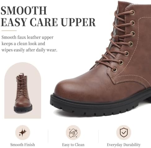 todaysunny Womens Combat Winter Boots Fur Lined Snow Boots Lace Up Side Zip