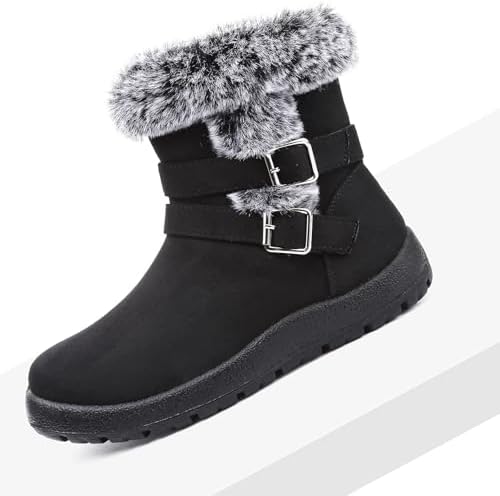 Womens Snow Boots Leather Winter Warm Boots Platform Ankle Booties