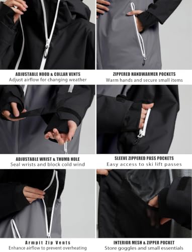 GSOU SNOW Mens Womens Baggy Snowboard Jacket Asym-Zip Ski Jacket