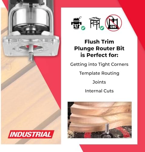Amana Tool Carbide Tipped Miniature Flush Trim Plunge Template Router Bit, 47222-S, 3/16 Dia x 1/4 x 1/4 Inch Shank with Mini 3/16 D Upper Ball Bearing