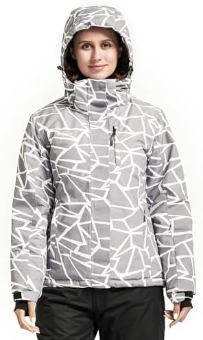 Wantdo Women's Waterproof Ski Jacket Colorful Printed Fully Taped Seams Rain Coat Warm Winter Parka