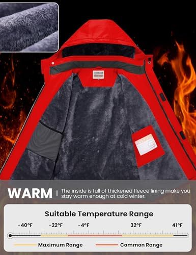 WULFUL Men's Waterproof Ski Jacket Warm Winter Coats Windproof Winter Jackets for Men Fleece Lined Windbreaker with Hood