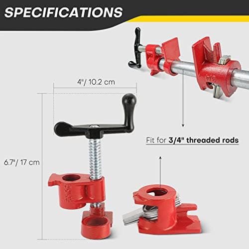 8 Pack 3/4" Wood Gluing Pipe Clamp Set, Pipe Clamps for Woodworking