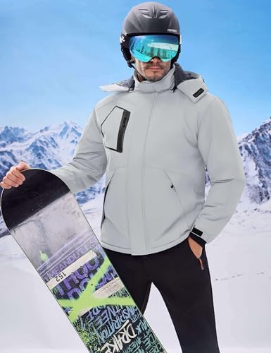 WULFUL Men's Waterproof Ski Jacket Warm Winter Coats Windproof Winter Jackets for Men Fleece Lined Windbreaker with Hood
