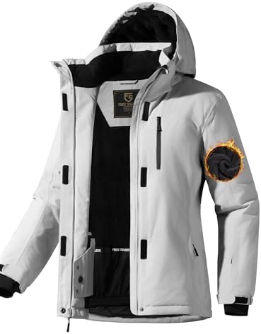 FREE SOLDIER Women's Waterproof Ski Snow Jacket Fleece Lined Warm Winter Rain Jacket with Hood Fully Taped Seams