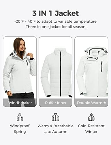 wantdo Women's 3 In 1 Ski Jacket Cotton Padded Liner Winter Coat