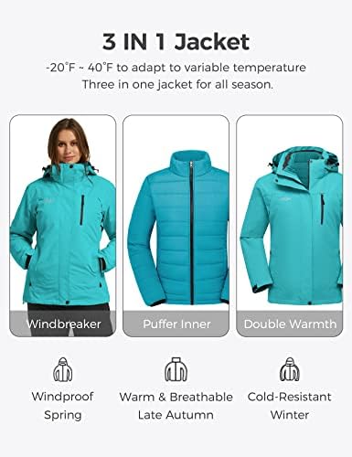 wantdo Women's 3 In 1 Ski Jacket Cotton Padded Liner Winter Coat