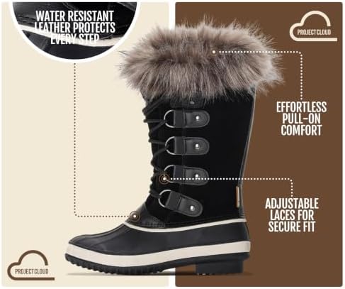 Project Cloud 100% Genuine Leather Waterproof Fur Snow Boots for Women