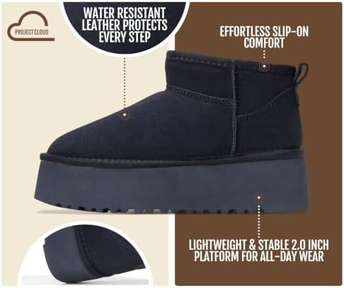 Project Cloud 100% Genuine Leather Ankle Boots for Women Platform Boots