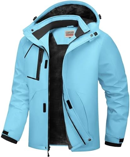 WULFUL Men's Waterproof Ski Jacket Warm Winter Coats Windproof Winter Jackets for Men Fleece Lined Windbreaker with Hood