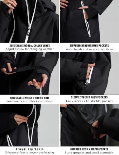 GSOU SNOW Mens Womens Baggy Snowboard Jacket Asym-Zip Ski Jacket