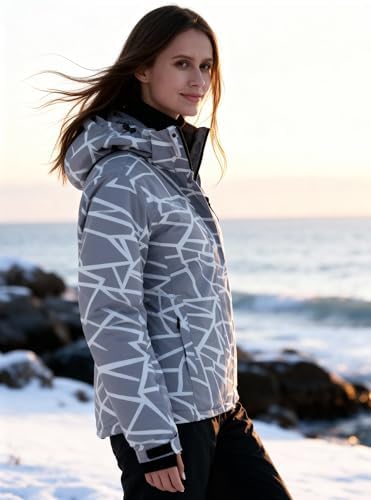 Wantdo Women's Waterproof Ski Jacket Colorful Printed Fully Taped Seams Rain Coat Warm Winter Parka