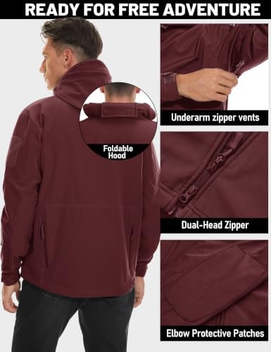 TACVASEN Men's Fleece Softshell Jacket Waterproof Winter Tactical Hooded