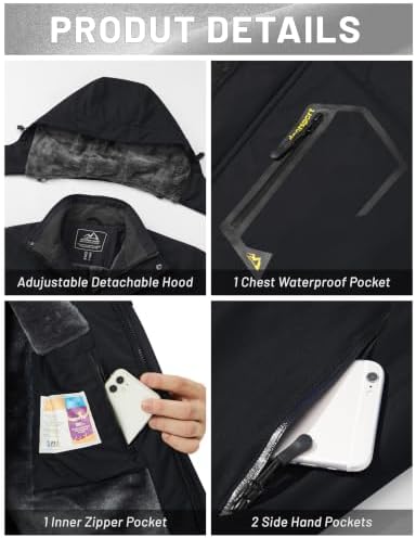 MAGCOMSEN Men's Winter Coats Water Resistant Ski Snow Jacket Warm Fleece Jacket Parka Raincoats With Hood Multi-Pockets