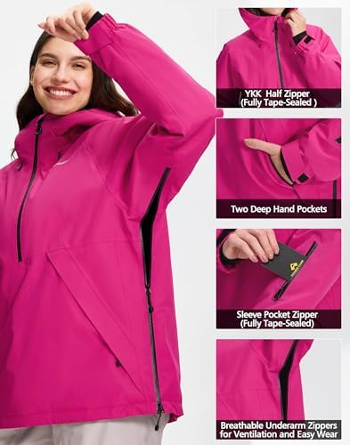 Pionner Camp Womens Ski Jacket Snow Coat Waterproof Baggy Anorak Snowboard Hoodie Insulated Pullover Winter Sports Mountain