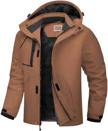 WULFUL Men's Waterproof Ski Jacket Warm Winter Coats Windproof Winter Jackets for Men Fleece Lined Windbreaker with Hood