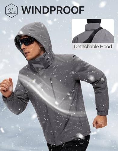 FREE SOLDIER Men's Warm Winter Fleece Lined Ski Snow Jacket with Hood