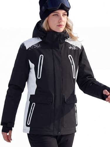 FREE SOLDIER Women's Waterproof Ski Snow Jacket Warm Fleece Lined Winter Rain Jacket with Hood Fully Taped Seams