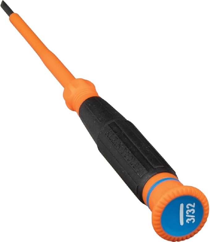 Klein Tools 6243INS Insulated Precision Screwdriver, 3/32-Inch Slotted Mini Electrician Screwdriver, 1000-Volt Cushion-Grip Handle