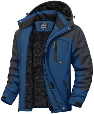MAGCOMSEN Men's Winter Coats Water Resistant Ski Snow Jacket Warm Fleece Jacket Parka Raincoats With Hood Multi-Pockets