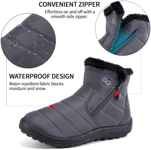 HARENCE Snow Boots for Women Winter Boot with Comfortable Warm Fur Lined Ankle Booties Outdoor Slip On Waterproof Short Boots