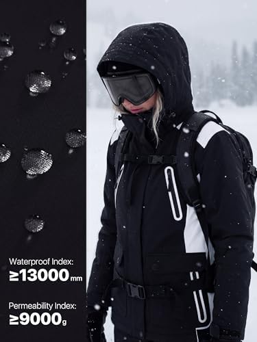 FREE SOLDIER Women's Waterproof Ski Snow Jacket Warm Fleece Lined Winter Rain Jacket with Hood Fully Taped Seams