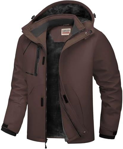 WULFUL Men's Waterproof Ski Jacket Warm Winter Coats Windproof Winter Jackets for Men Fleece Lined Windbreaker with Hood