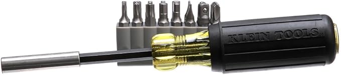 Klein Tools 32510 Magnetic Multibit Screwdriver with Sturdy Torx, Hex, Spanner, Tri-Wing, Torq and Nut Tamperproof Bits and Storage Block