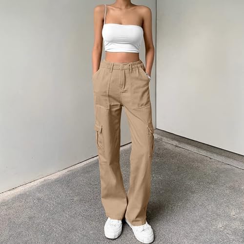 Lepunuo Cargo Pants for Women High Waisted Casual Pants Baggy Stretchy Wide Leg Y2K Streetwear with 6 Pockets