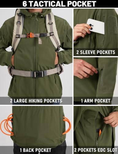 TACVASEN Men's Fleece Softshell Jacket Waterproof Winter Tactical Hooded