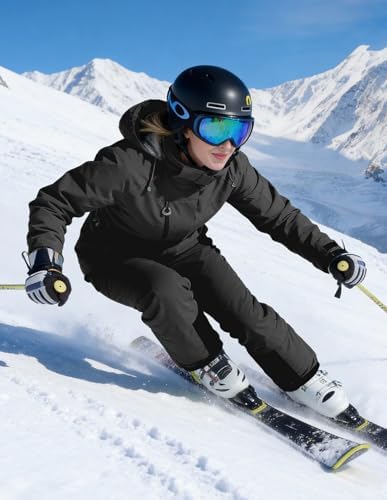 Women's Pro Ski Jacket, Waterproof 15K Snowboard Jacket, Insulated Winter Coat with Helmet Hood & Armpit Vents